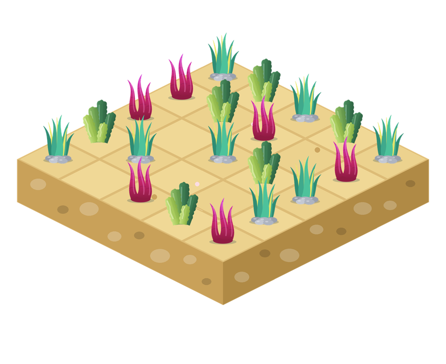 A reef island of grass, cactus and flame corals